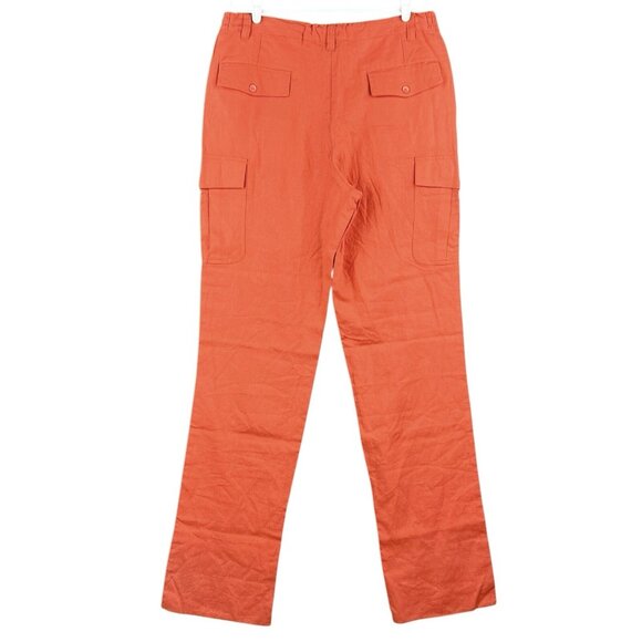 King Size Women Orange Linen Blend Cargo Pant Sz 38 Tall High Rise Straight NWOT - Picture 2 of 12